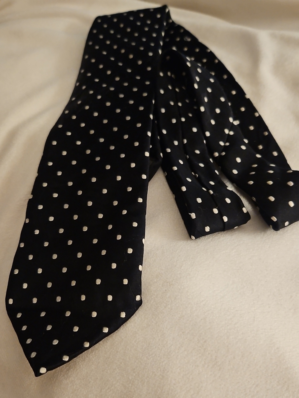 PAUL FREDRICK Black & White Embroidered Polka Dot Silk Tie - Picture 4 of 8